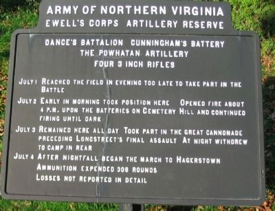 Cunningham's Battery - Dance's Battalion Tablet image. Click for full size.
