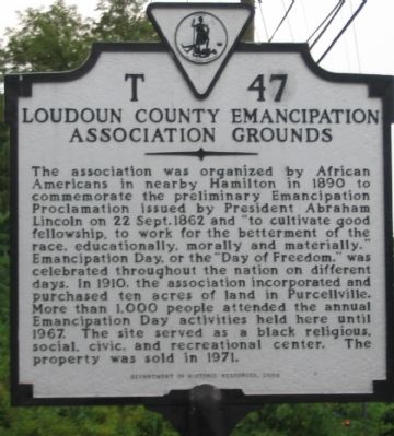 Loudoun County Emancipation Association Grounds Marker image. Click for full size.