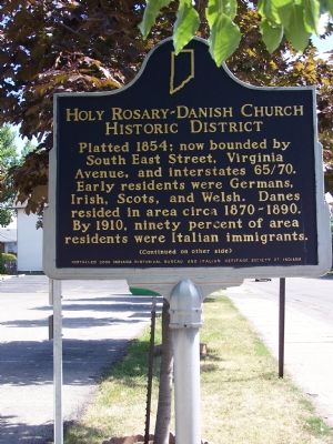 Side One: Holy Rosary - Danish Church Historic District Marker. Click for full size. Side One: Holy Rosary - Danish Church Historic District Marker image. Click for full size.