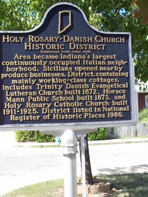 Side Two: Holy Rosary - Danish Church Historic District Marker. Click for full size. Side Two: Holy Rosary - Danish Church Historic District Marker image. Click for full size.