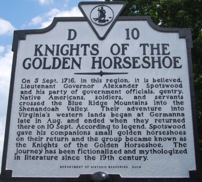Knighs of the Golden Horseshoe Marker. Click for full size. Knighs of the Golden Horseshoe Marker image. Click for full size.
