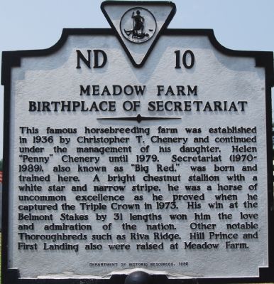 Meadow Farm - Birthplace of Secretariat Marker image. Click for full size.