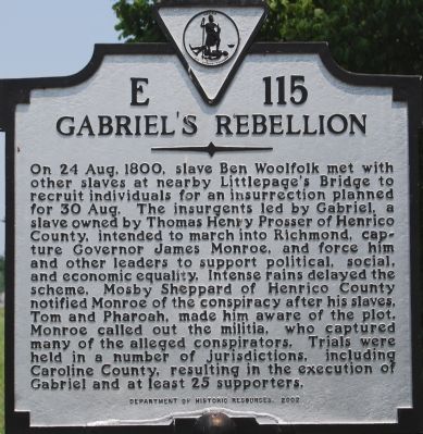 Gabriel's Rebellion Marker image. Click for full size.