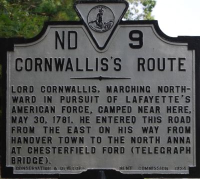 Cornwallis's Route Marker image. Click for full size.