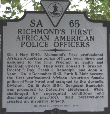 Richmond's First African American Police Officers Marker image. Click for full size.