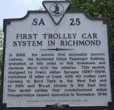 First Trolley Car System in Richmond Marker image. Click for full size.