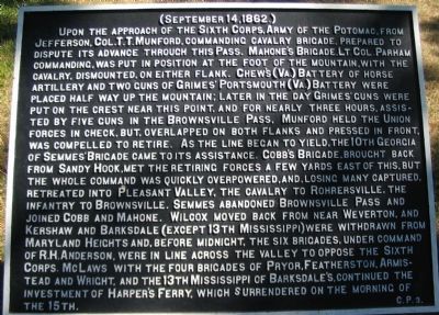 Crampton's Gap War Department Marker C.P. 3 Marker image. Click for full size.