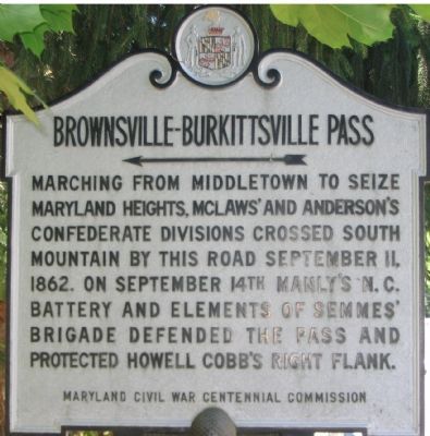 Brownsville-Burkittsville Pass Marker. Click for full size. Brownsville-Burkittsville Pass Marker image. Click for full size.
