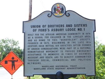Union of Brother and Sisters of Ford's Asbury Lodge No. 1 Marker image. Click for full size.