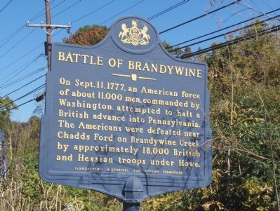 Battle of Brandywine Marker. Click for full size. Battle of Brandywine Marker image. Click for full size.