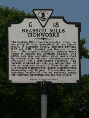 Neabsco Mills Ironworks Marker image. Click for full size.