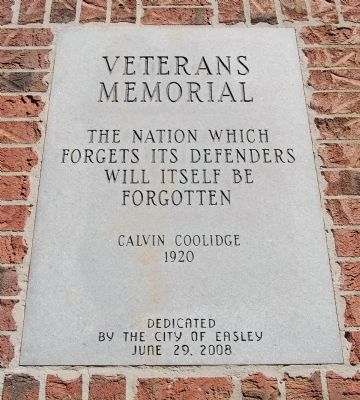 Easley Veterans Memorial Marker - North Inscription image. Click for full size.