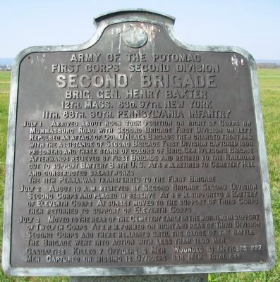 Second Brigade, Second Division, First Corps Tablet image. Click for full size.