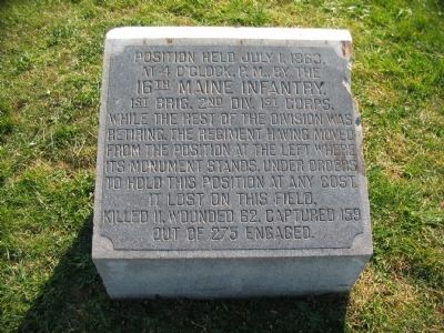 16th Maine Infantry Marker image. Click for full size.