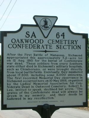 Oakwood Cemetery Confederate Section Marker. Click for full size. Oakwood Cemetery Confederate Section Marker image. Click for full size.