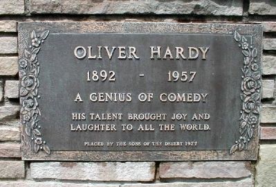 Plaque at Oliver Hardy's gravesite in North Hollywood, California image. Click for full size.