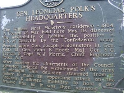 Gen. Leonidas Polk's Headquarters Marker-Closeup image. Click for full size.