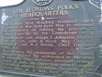 Gen. Leonidas Polk's Headquarters Marker image. Click for full size.