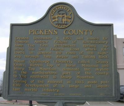Pickens County Marker. Click for full size. Pickens County Marker image. Click for full size.