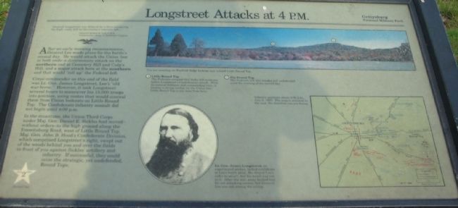 Longstreet Attacks at 4 p.m. Marker. Click for full size. Longstreet Attacks at 4 p.m. Marker image. Click for full size.