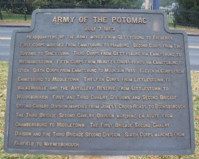 Army of the Potomac - July 7, 1863 Itinerary Tablet image. Click for full size.