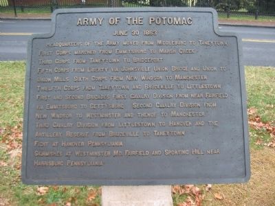 Army of the Potomac - June 30, 1863 Itinerary Tablet image. Click for full size.