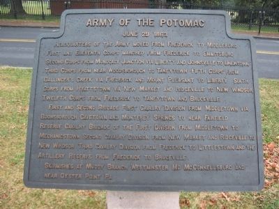 Army of the Potomac - June 29, 1863 Itinerary Tablet image. Click for full size.