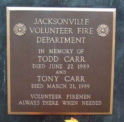 Todd and Tony Carr Memorial Marker. Click for full size. Todd and Tony Carr Memorial Marker image. Click for full size.