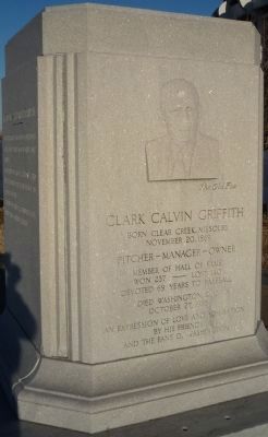 Clark Calvin Griffith: "The Old Fox" Marker, south face image. Click for full size.