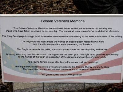 Folsom Veterans Memorial Marker. Click for full size. Folsom Veterans Memorial Marker image. Click for full size.