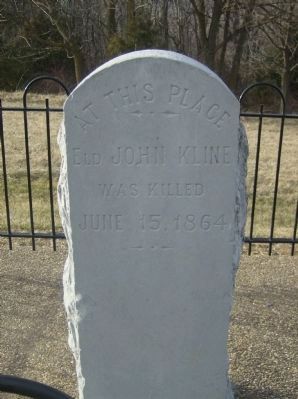 Elder John Kline Monument image. Click for more information.