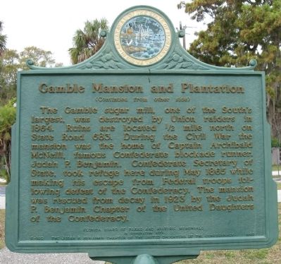Gamble Mansion and Plantation Marker image. Click for full size.