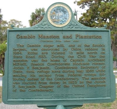 Gamble Mansion and Plantation Marker. Click for full size. Gamble Mansion and Plantation Marker image. Click for full size.