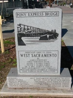 Front of the Pony Express Bridge Marker image. Click for full size.