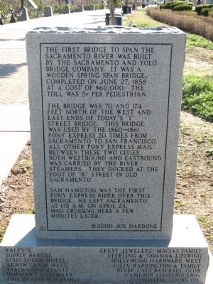 Back of the Pony Express Bridge Marker image. Click for full size.