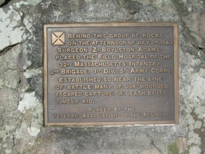 Field Hospital of the 32nd Mass. Infantry Marker. Click for full size. Field Hospital of the 32nd Mass. Infantry Marker image. Click for full size.