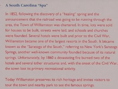 Williamston Marker - South Carolina "Spa" image. Click for full size.