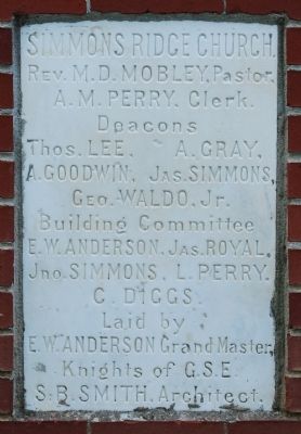 Simmon Ridge Missionary Baptist<br>Church Cornerstone. Click for full size. Simmon Ridge Missionary Baptist<br>Church Cornerstone image. Click for full size.