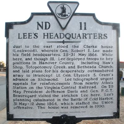 Lee’s Headquarters Marker image. Click for full size.