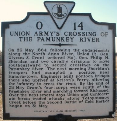 Union Army's Crossing of the Pamunkey River Marker image. Click for full size.
