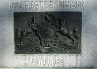 State Coat of Arms on Front of Monument. Click for full size. State Coat of Arms on Front of Monument image. Click for full size.