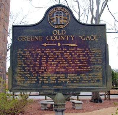 Old Greene County "Gaol" Marker. Click for full size. Old Greene County "Gaol" Marker image. Click for full size.