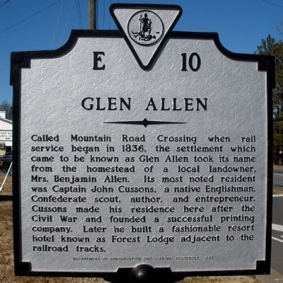 Glen Allen Marker. Click for full size. Glen Allen Marker image. Click for full size.