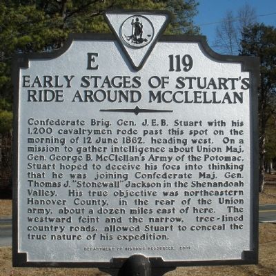 Early Stages of Stuart's Ride Around McClellan Marker image. Click for full size.