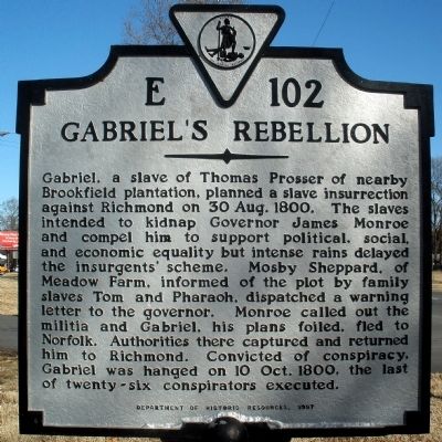 Gabriel's Rebellion Marker. Click for full size. Gabriel's Rebellion Marker image. Click for full size.