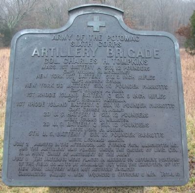 Artillery Brigade, Sixth Corps Tablet image. Click for full size.