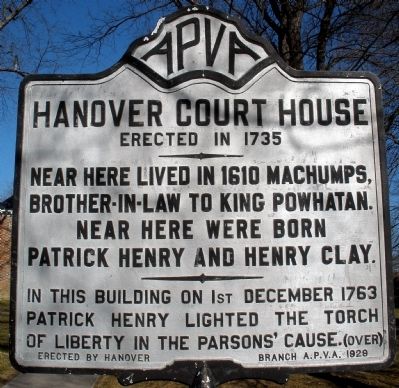 Hanover Court House Marker (obverse) image. Click for full size.