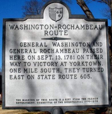 Washington-Rochambeau Route Marker. Click for full size. Washington-Rochambeau Route Marker image. Click for full size.