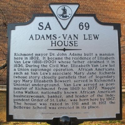 Adams-Van Lew House Marker image. Click for full size.