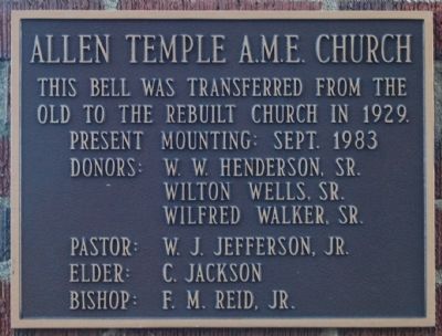 Allen Temple AME Church Bell Marker image. Click for full size.